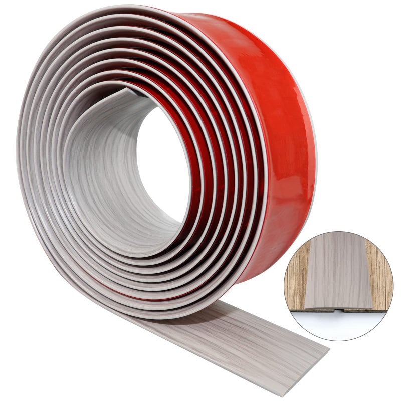 LSGCQ Floor Transition Strip 1.57"" Self Adhesive Flat Vinyl Flooring Transitions Strip with Strong Backing Wood Grain (4cm, 10FT, Grey Wood Grain) - Image 1
